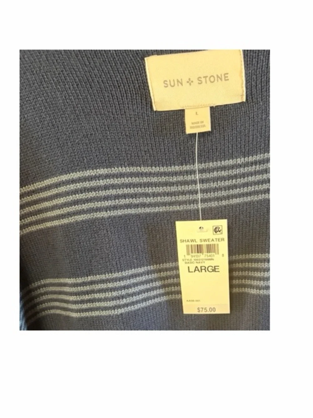 Sun +‎ Stone Striped Shawl Collar Pullover Sweater NWT